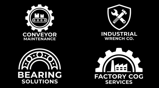 Industrial maintenance and factory service badge logos.