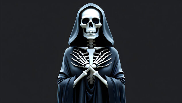 Grim Reaper skeleton wearing a black hooded robe illustration