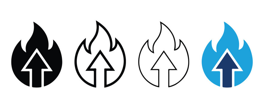 upward flame icons with arrow inside for energy growth success inspiration designs