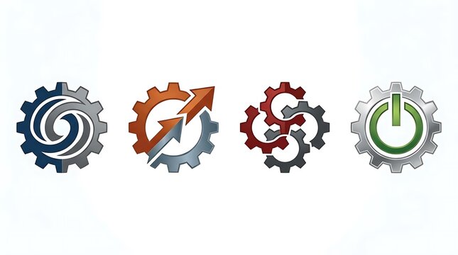 Modern industrial gear and cog logo design elements.