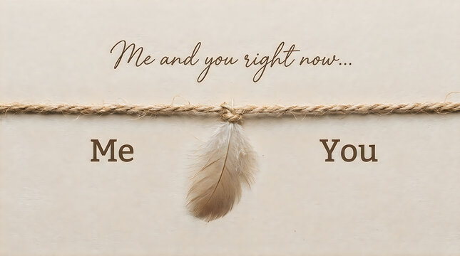 Me and you concept with a feather hanging on string illustration