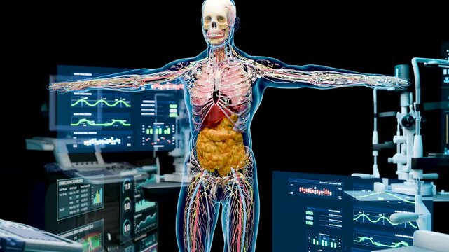 Visceral Fat and Metabolic Burning in a High-Tech Medical Laboratory, Human Anatomy and Body Composition Analysis, 3d render