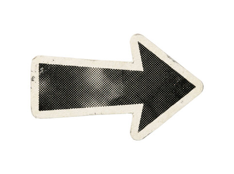 Vintage halftone paper arrow sticker pointing right isolated on transparent background