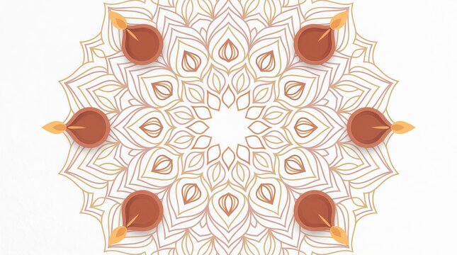 Diwali diya lamps arranged on elegant mandala rangoli pattern