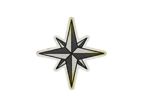 Eight point star compass graphic element with black halftone pattern isolated on a transparent background