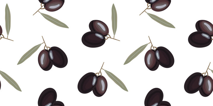 black olives seamless pattern hand drawn vector illustration for food packaging textile design and organic grocery background
