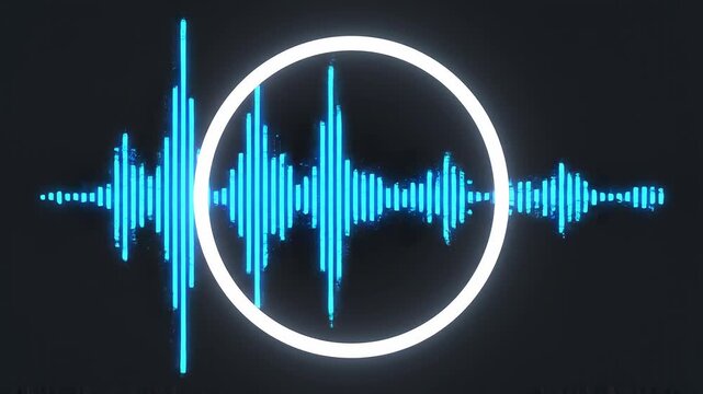 Audio waveform visualization with pulsating circles in a dark digital interface for sound design concepts