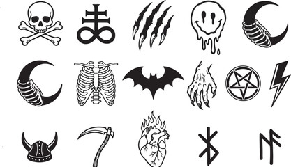 Fototapeta premium Halloween themed silhouettes collection black vector graphics on a white background