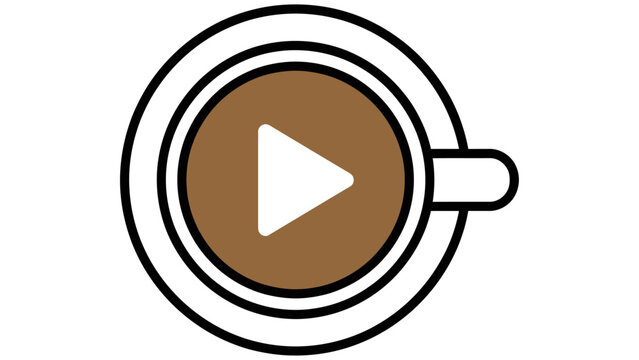 Coffee cup play button vector illustration representing music and video media concept