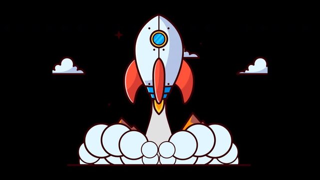 Cartoon Rocket Ship Launching Animation 4K