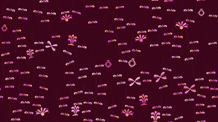 Seamless pattern of stylized floral elements in pink and orange © fahmi