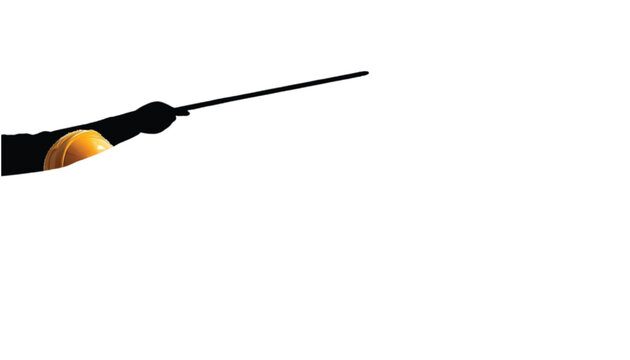 Conductor holding a baton while gesturing musically during an orchestral performance to guide musicians through a complex classical symphony concert experience.