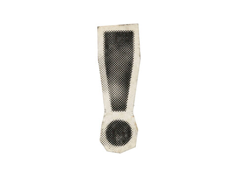 Exclamation mark symbol with black halftone pattern paper cutout on transparent background