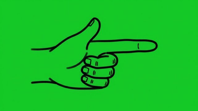 Hand Drawn Pointing Finger Gesture Moving Smoothly on Green Screen Background, Direction and Attention Animation