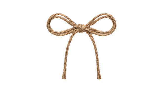 Rustic twine bow knot isolated on a clean white background for decorative purposes