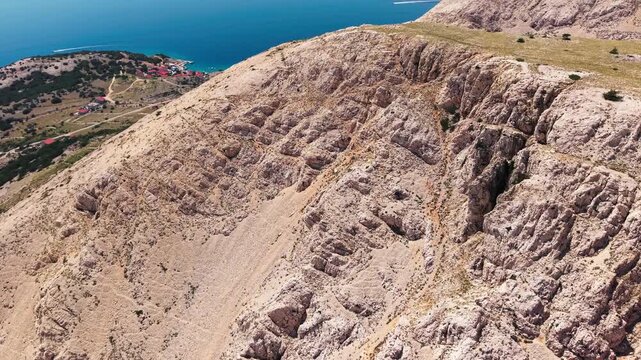 rugged limestone formations and barren karst landscape above Stara Ba&scaron;ka on Krk Island, Croatia