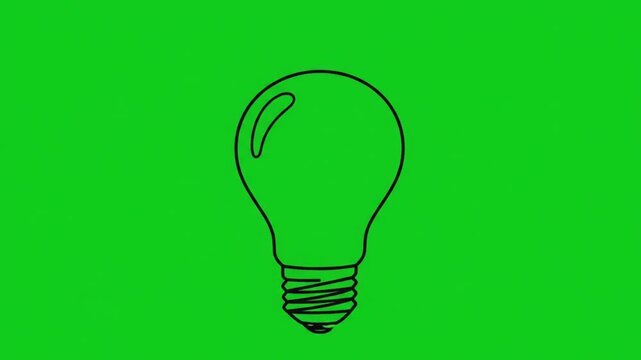 Hand Drawn Light Bulb Outline Appearing on Green Screen Background, Creative Idea and Innovation Animation