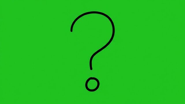 Hand Drawn Question Mark Appearing Smoothly on Green Screen Background, Mystery and Inquiry Animation