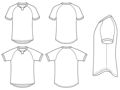 active raglan sleeve training jersey kit curved hem top t-shirt flat technical drawing illustration short sleeve blank sportswear mock-up template for design and tech packs unisex