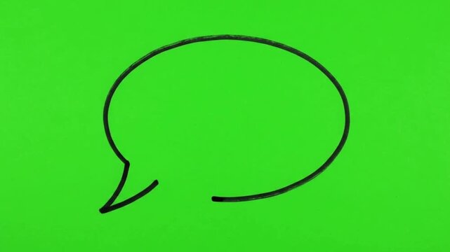 Hand Drawn Speech Bubble Outline Appearing on Green Screen Background, Minimal Communication Doodle Animation