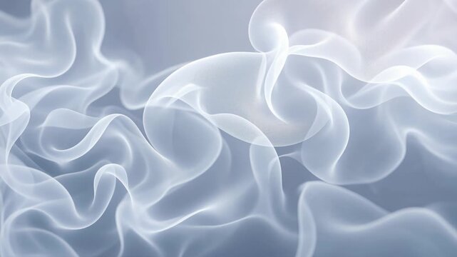 Soft, elegant, white, and translucent misty forms gently floating and swirling against a smooth background