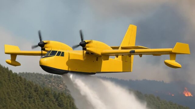 Firefighting planes dropping water on a forest fire.