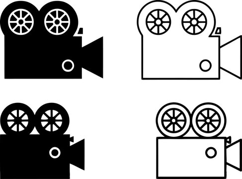 Vintage film camera icons in black and white line art style