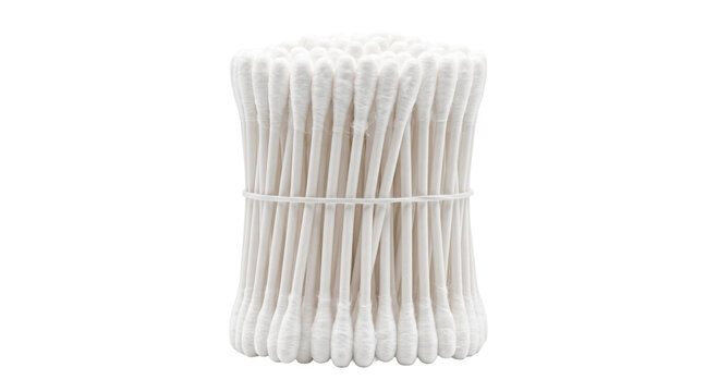 Bundle of cotton swabs neatly tied with a white elastic band