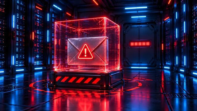Digital envelope with warning symbol in secure server room