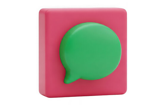 3d speech bubble icon on a pink square button isolated on transparent background