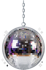 Obraz premium Retro party mirror ball with colorful reflections and sparkles vector graphic