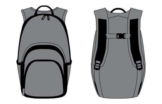 Backpack 2D Vector Mockup Template Front and Back View School Bag Illustration