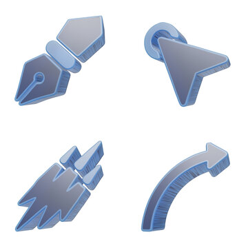 Set of modern blue digital cursor icons and creative design tools for website user interface development