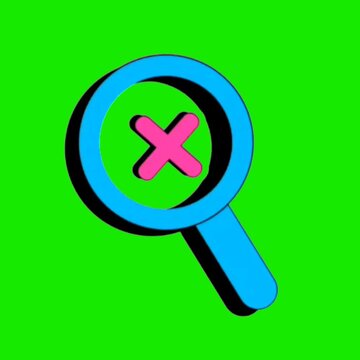 Magnifying Glass with Cross Mark, No Result Search Green Screen Animation Icon