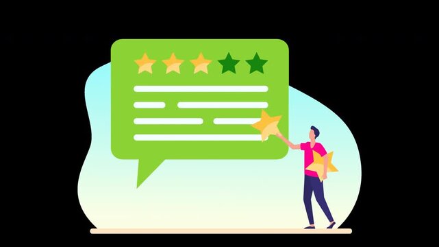 Animated Man Giving Five Star Customer Feedback Review 4K
