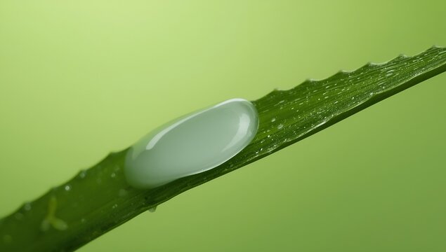 Liquid Droplet on Green Leaf Close Up