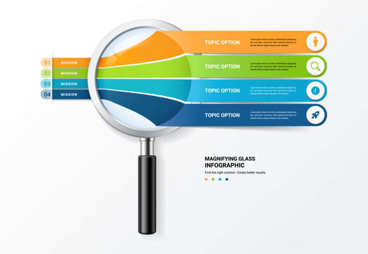 Magnifying Glass Business Infographic Template Background with Four Strategic Topic Options