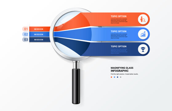 Magnifying Glass Business Infographic Template Background with Three Strategic Topic Options