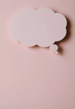 Communication and brainstorming concept, blank speech bubble cutout on pink background for creative messaging and social media marketing copy space