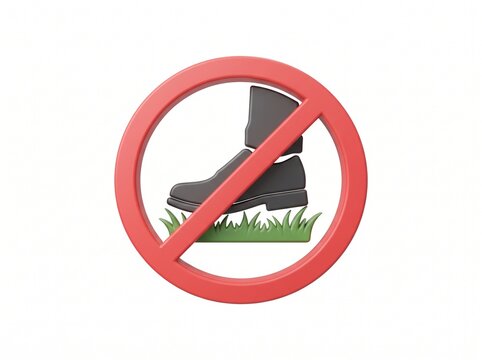 3D illustration of a no stepping on grass prohibition sign, isolated on a white background
