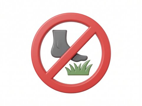 No stepping on grass symbol, warning prohibition sign with foot icon and grass illustration