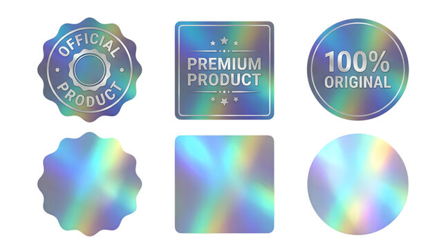 Holographic Seal Stickers, Premium Product Badges, 100% Original Labels, Set of 6 Iridescent Graphic Elements for Marketing and Branding