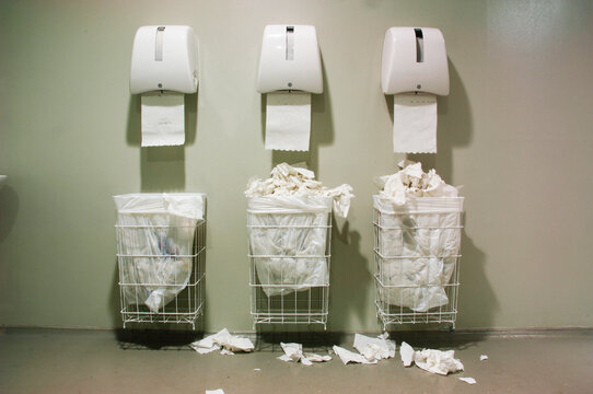 Waste paper baskets and papertowels