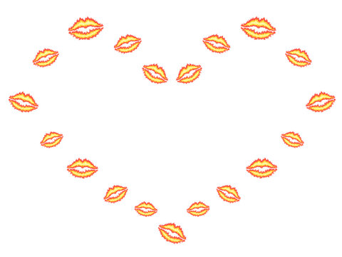 Flaming lips heart shaped frame vector background.