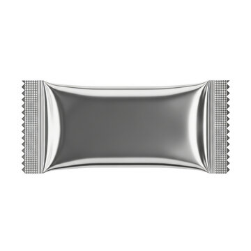 Small silver candy bar wrapper mockup isolated on transparent background