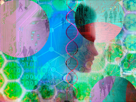 Abstract illustration combines human genetics and digital technology