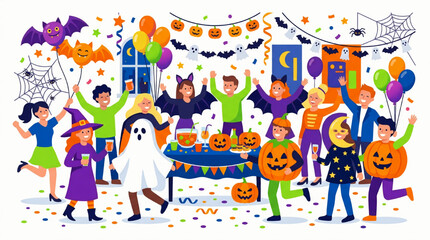 Fototapeta premium Group of children celebrating festive fall party