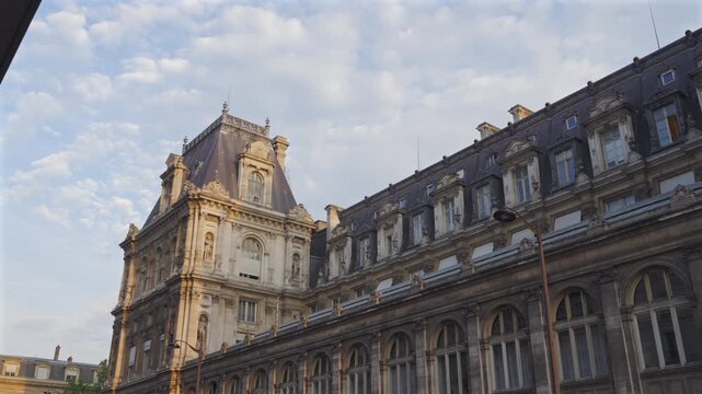 Ornate facade and mansard rooftops of Paris City Hall