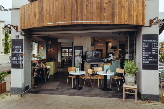 Exterior view of an empty street cafe