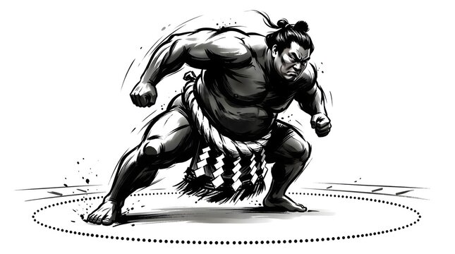 Dynamic sumo wrestler vector illustration in traditional ink style